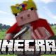 Technoblade's Minecraft avatar looks like it's about to cut the Minecraft logo in half with an iron sword.